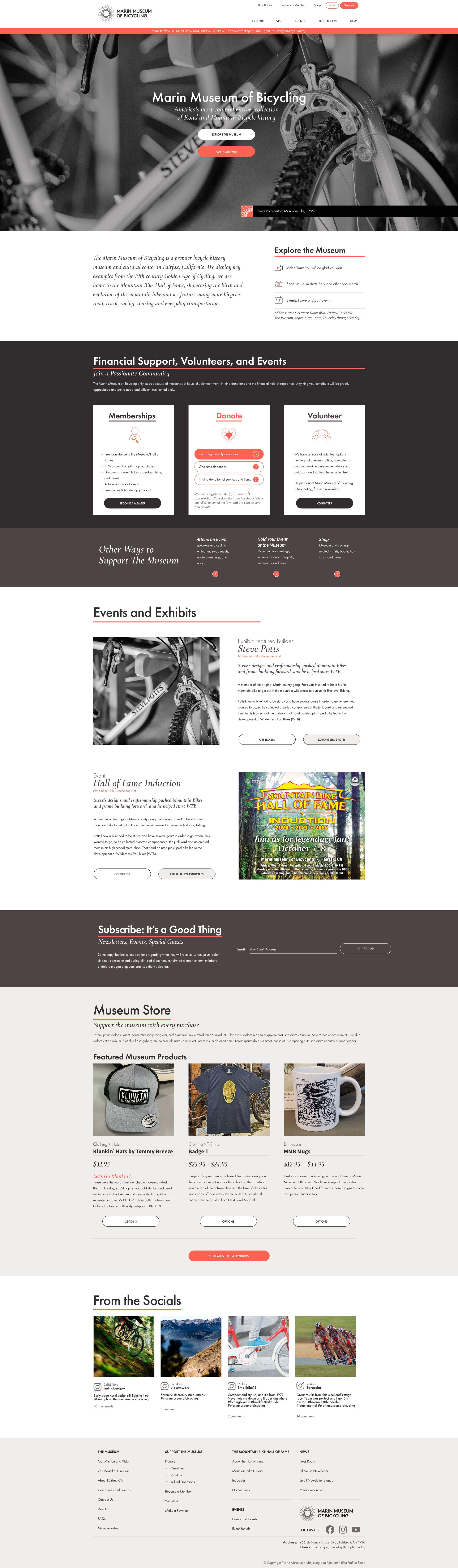 Marin Museum of Bicycling website design - desktop view