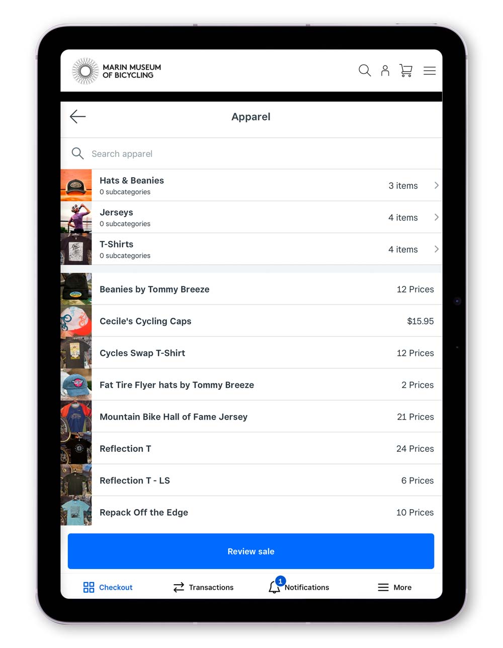 Product category listing